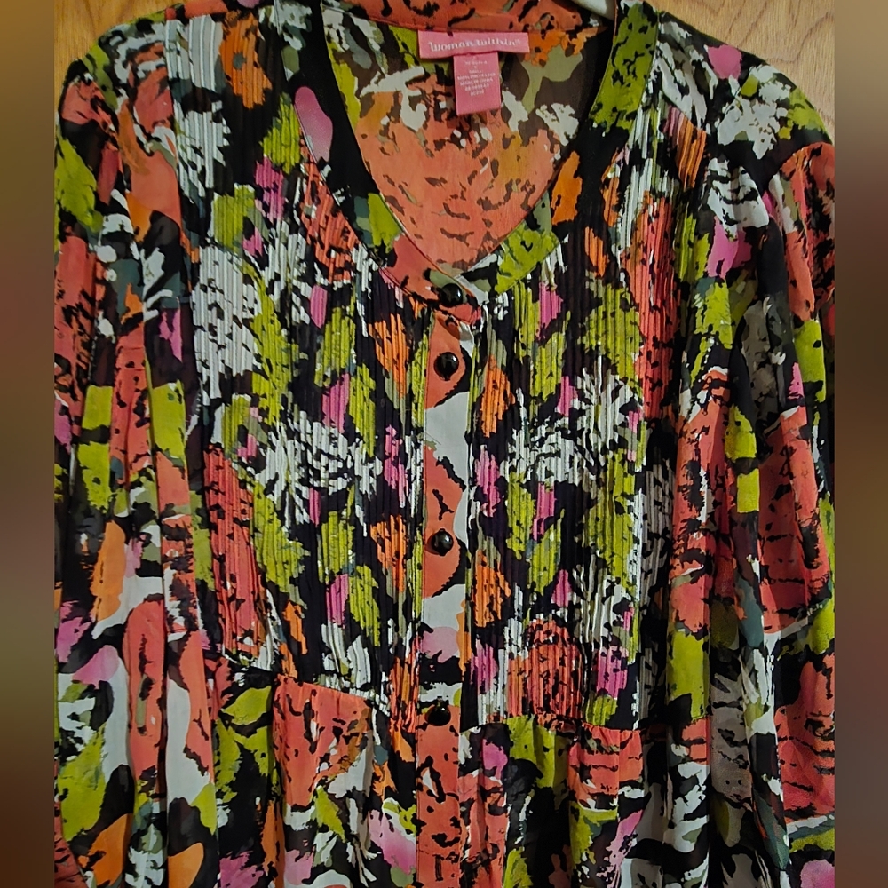 Woman Within Floral Multicolor Sheer Top - Picture 3 of 5